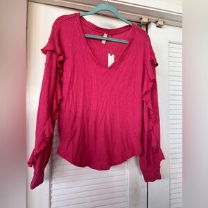 Anthropologie pilcro waffle knit ruffle long sleeve blouse